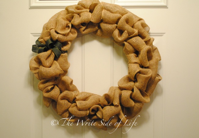 Burlap Wreath with Green Bow by The Write Side of Life